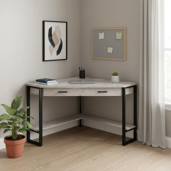 HomeRoots 42" Gray and Black Corner Computer Desk - Space-Saving Design, Sturdy Build, Modern Style for Any Room 355736