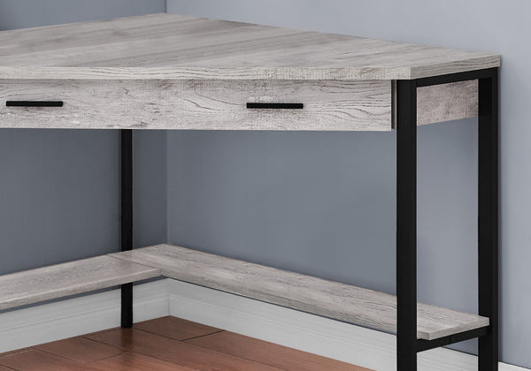 HomeRoots 42" Gray and Black Corner Computer Desk - Space-Saving Design, Sturdy Build, Modern Style for Any Room 355736