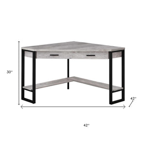 HomeRoots 42" Gray and Black Corner Computer Desk - Space-Saving Design, Sturdy Build, Modern Style for Any Room 355736