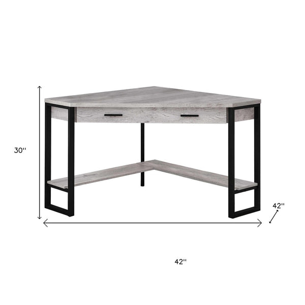 HomeRoots 42" Gray and Black Corner Computer Desk - Space-Saving Design, Sturdy Build, Modern Style for Any Room 355736