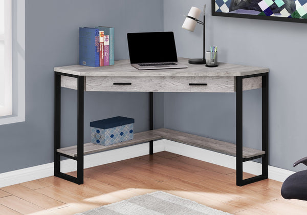 HomeRoots 42" Gray and Black Corner Computer Desk - Space-Saving Design, Sturdy Build, Modern Style for Any Room 355736