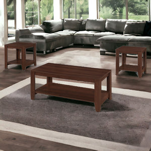 Homeroots Set Of Three 42" Brown Coffee Table With Shelf   355742