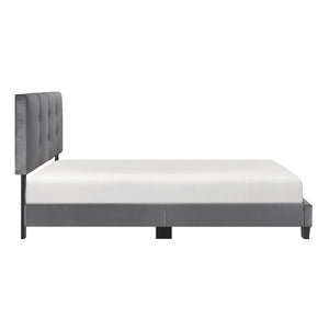 English Elm 1pc Full Platform Bed Newberry Brown Velvet Upholstered Button-Tufted Adjustable Headboard, Solid Wood Frame Dark Gray 60 L x 26 W x 5 H B011P203578