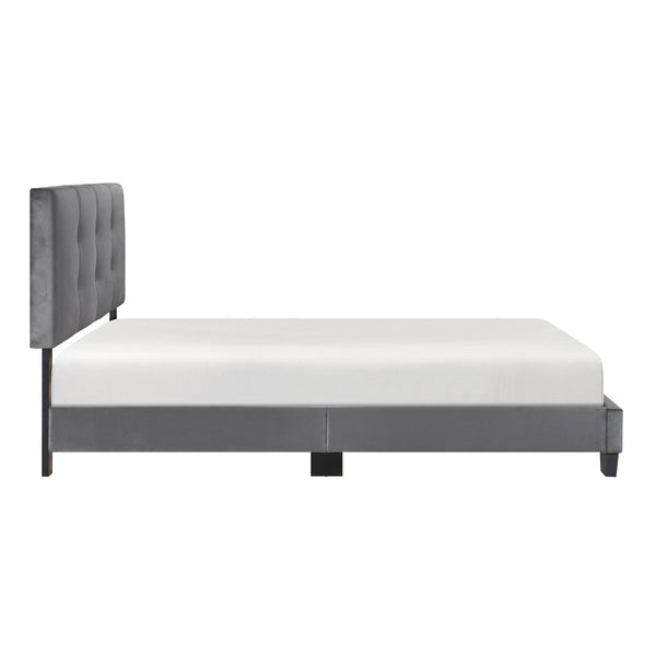 English Elm 1pc Full Platform Bed Newberry Brown Velvet Upholstered Button-Tufted Adjustable Headboard, Solid Wood Frame Dark Gray 60 L x 26 W x 5 H B011P203578