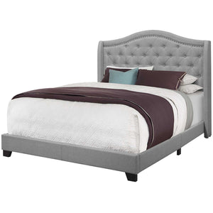 Homeroots Solid Wood Queen Tufted Gray Upholstered Linen Bed With Nailhead Trim  Solid Manufactured Wood 355767