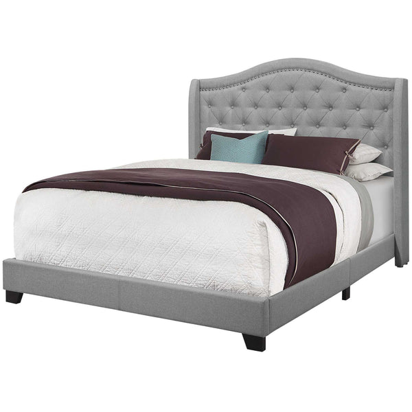 Homeroots Solid Wood Queen Tufted Gray Upholstered Linen Bed With Nailhead Trim  Solid Manufactured Wood 355767