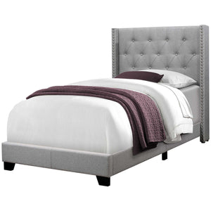 Homeroots Gray Solid Wood Twin Tufted Upholstered Linen Bed Frame With Nailhead Trim  Solid Manufactured Wood 355768