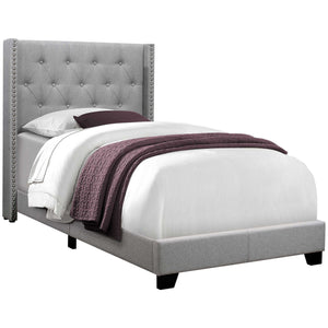 Homeroots Gray Solid Wood Twin Tufted Upholstered Linen Bed Frame With Nailhead Trim  Solid Manufactured Wood 355768