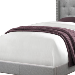 HomeRoots Gray Twin Tufted Upholstered Bed Frame – Solid Wood Construction with Nailhead Trim for Elegance 355768