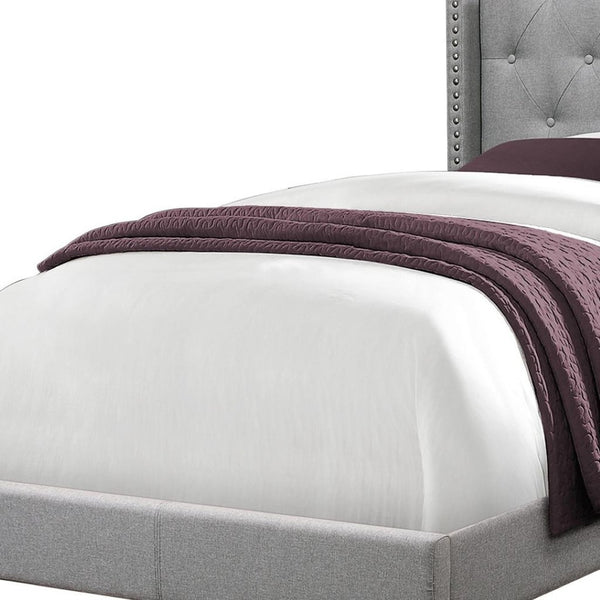 HomeRoots Gray Twin Tufted Upholstered Bed Frame – Solid Wood Construction with Nailhead Trim for Elegance 355768