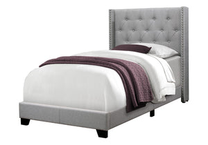 HomeRoots Gray Twin Tufted Upholstered Bed Frame – Solid Wood Construction with Nailhead Trim for Elegance 355768