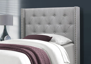 HomeRoots Gray Twin Tufted Upholstered Bed Frame – Solid Wood Construction with Nailhead Trim for Elegance 355768