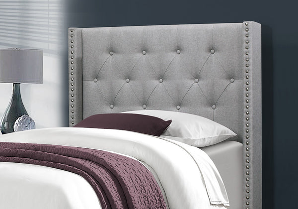 HomeRoots Gray Twin Tufted Upholstered Bed Frame – Solid Wood Construction with Nailhead Trim for Elegance 355768