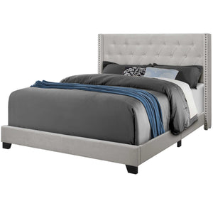 Homeroots Solid Wood Queen Tufted Gray And Light Gray Upholstered Velvet Bed With Nailhead Trim  Solid Manufactured Wood 355769