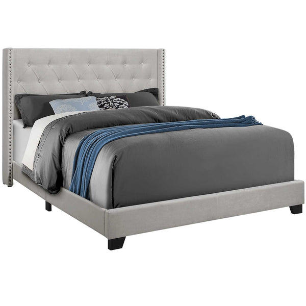 Homeroots Solid Wood Queen Tufted Gray And Light Gray Upholstered Velvet Bed With Nailhead Trim  Solid Manufactured Wood 355769