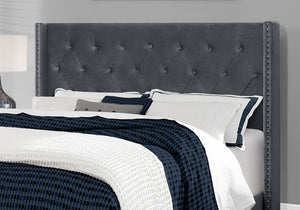 Homeroots Solid Wood Queen Tufted Gray Upholstered Velvet Bed With Nailhead Trim  Solid Manufactured Wood 355770