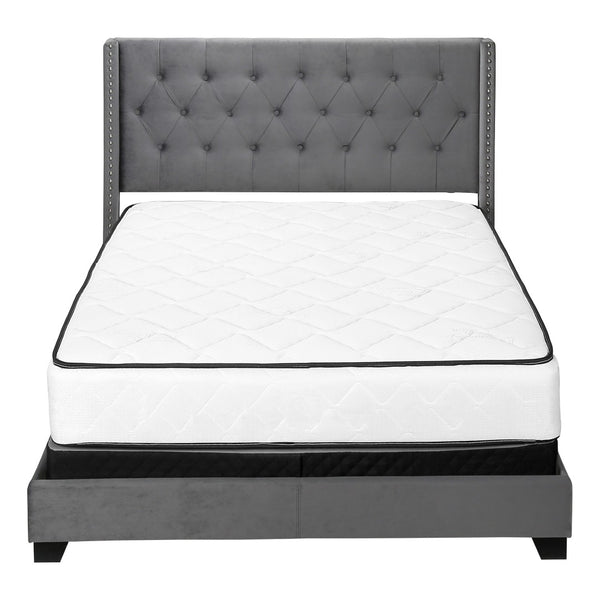 HomeRoots Solid Wood Queen Velvet Tufted Bed with Wingback Headboard & Chrome Nailhead Trim for Elegance 355770
