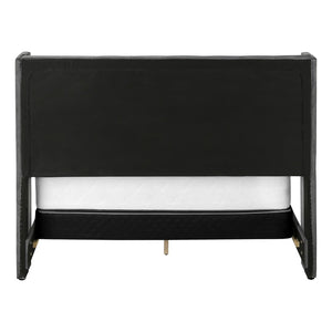 HomeRoots Solid Wood Queen Velvet Tufted Bed with Wingback Headboard & Chrome Nailhead Trim for Elegance 355770