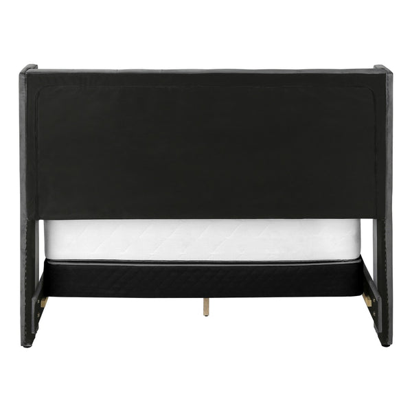 HomeRoots Solid Wood Queen Velvet Tufted Bed with Wingback Headboard & Chrome Nailhead Trim for Elegance 355770