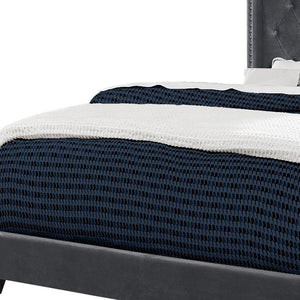 HomeRoots Solid Wood Queen Velvet Tufted Bed with Wingback Headboard & Chrome Nailhead Trim for Elegance 355770