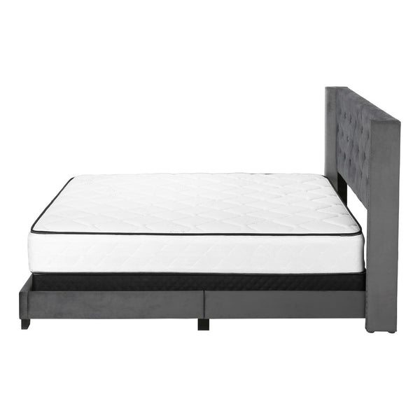 HomeRoots Solid Wood Queen Velvet Tufted Bed with Wingback Headboard & Chrome Nailhead Trim for Elegance 355770