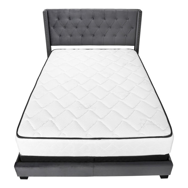 HomeRoots Solid Wood Queen Velvet Tufted Bed with Wingback Headboard & Chrome Nailhead Trim for Elegance 355770