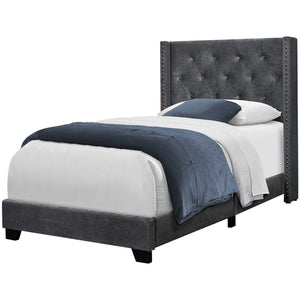 Homeroots 45.25" X 82.75" X 49.75" Dark Grey Velvet With Chrome Trim - Twin Size Bed  Solid Manufactured Wood 355771