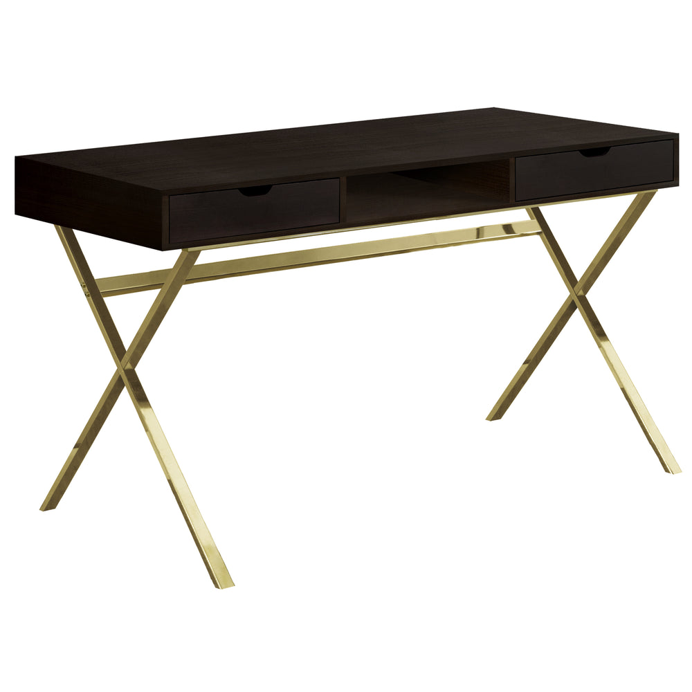 Homeroots 24" Dark Brown And Gold Computer Desk With Two Drawers   355775
