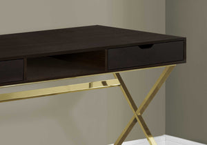 Homeroots 24" Dark Brown And Gold Computer Desk With Two Drawers   355775