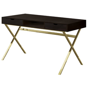 Homeroots 24" Dark Brown And Gold Computer Desk With Two Drawers   355775