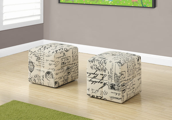 HomeRoots Set of Two Versatile Beige and Black Faux Leather Cube Ottomans for Modern Living Spaces 355778