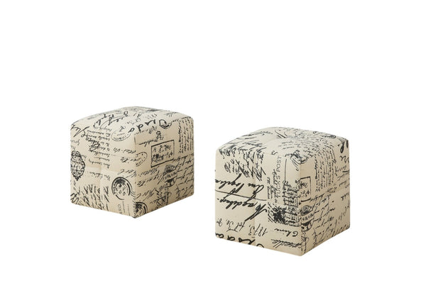 HomeRoots Set of Two Versatile Beige and Black Faux Leather Cube Ottomans for Modern Living Spaces 355778