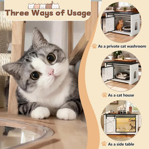 English Elm 46" Farmhouse Litter Box Enclosure with Barn Door Led Lighting and Storage Cabinet N704P402453K