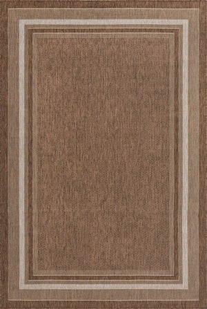 Unique Loom Outdoor Border Soft Border Machine Made Border Rug Brown, Ivory/Gray 6' 1" x 9' 0"