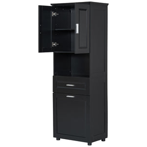 English Elm Tall Bathroom Cabinet with Tilt-Out Laundry Hamper, Adjustable Shelves, Anti-Tip Design & Large Storage Black WF323481AAB