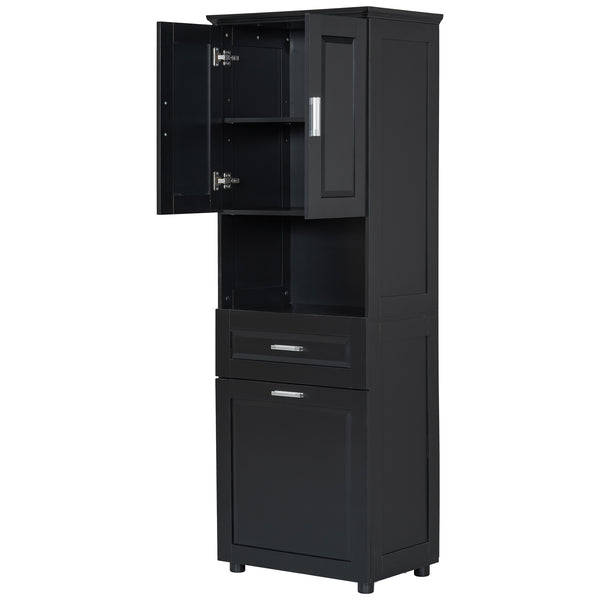 English Elm Tall Bathroom Cabinet with Tilt-Out Laundry Hamper, Adjustable Shelves, Anti-Tip Design & Large Storage Black WF323481AAB