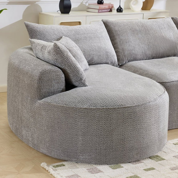English Elm 124.5-inch Curved Chenille Sectional Sofa with Pillows Deep Seat Living Room Couch Grey W3612S00033