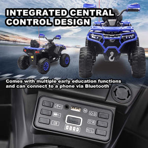 English Elm 24v Ride on Atv for Kids with Dual Motors Led Lights Bluetooth and Rugged Wide Wheelbase Blue W3822P390485