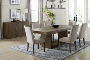 English Elm Contemporary Acacia Veneer Extendable Dining Set with Six Upholstered Gray Fabric Chairs B011S01603