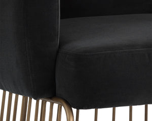 Sunpan Gala Dining Armchair - Rustic Modern Design with Comfortable Seat and Antique Brass Base for Any Space Shadow Grey