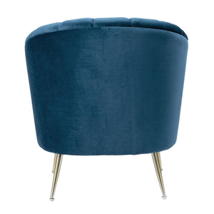 English Elm Rosemont Velvet Accent Armchair with Gold Splayed Legs, Rounded Shell Back, Vertical Stitching Blue B365P397967