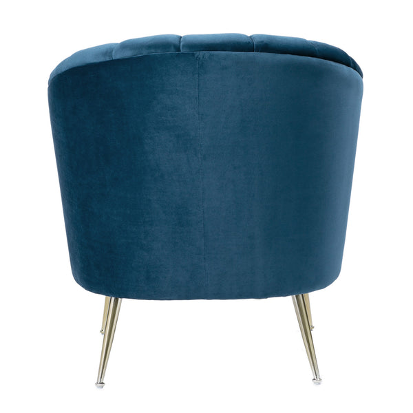 English Elm Rosemont Velvet Accent Armchair with Gold Splayed Legs, Rounded Shell Back, Vertical Stitching Blue B365P397967