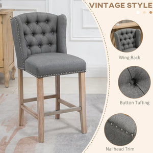 English Elm HOMCOM 26.75" Counter Height Bar Stools Set of 2 with Cushioned Linen Seats & Solid Wood Legs, Light Gray W2225P173998