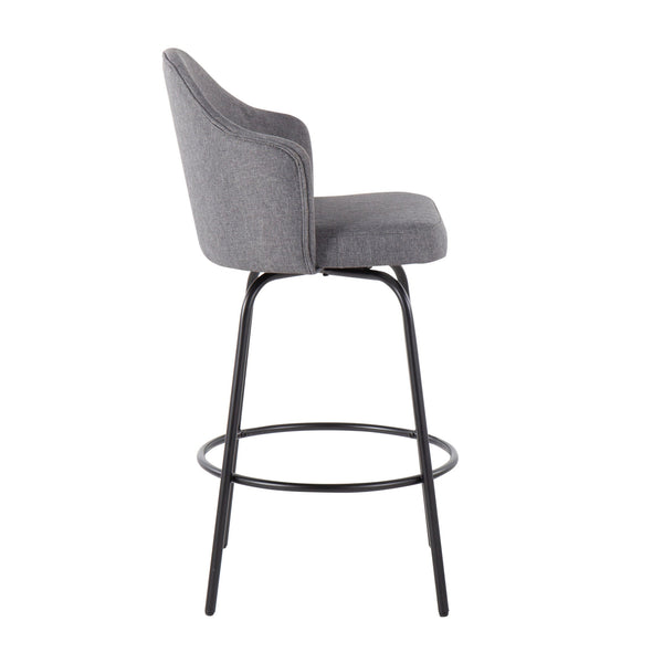 English Elm Ahoy Modern Counter Stool Set Of 2 In Black Metal & Grey Fabric - Stylish, Durable & Compact Design B202S00153