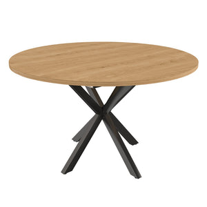 English Elm Extendable Round Oak Finish Dining Table Seats Six with Steel Base Modern Kitchen W2700P420811