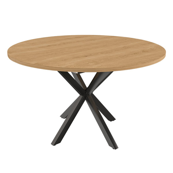 English Elm Extendable Round Oak Finish Dining Table Seats Six with Steel Base Modern Kitchen W2700P420811