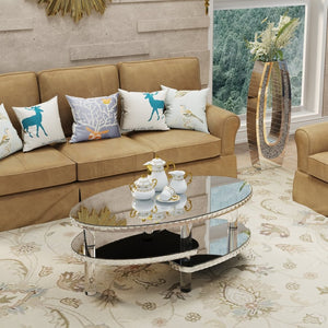 English Elm Silver Mirrored Oval Coffee Table Crystal Trim Acrylic Legs Glam Living Room Decor W3836P382489