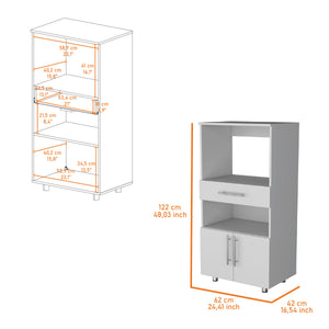 English Elm Corsica Pantry Cabinet with Drawer & Open Shelf, White Microwave Stand Organizer, 48"H x 24"W B128P176126