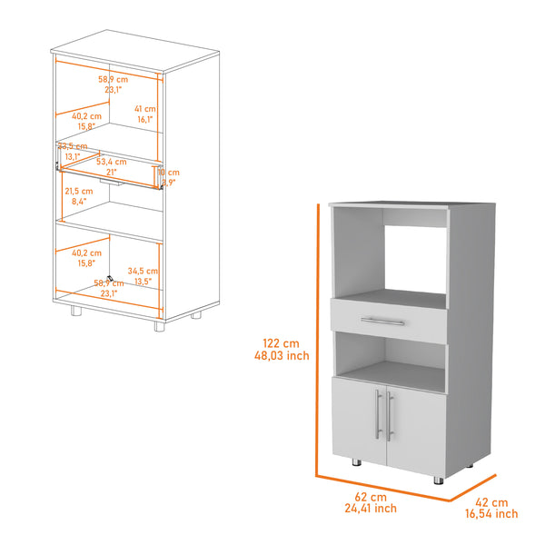 English Elm Corsica Pantry Cabinet with Drawer & Open Shelf, White Microwave Stand Organizer, 48"H x 24"W B128P176126