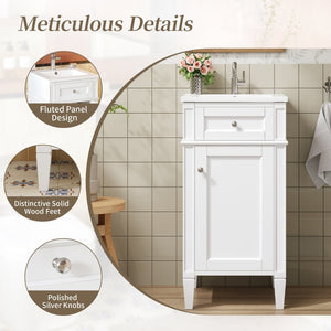 English Elm 16-inch French Style Freestanding Vanity Set with Ceramic Sink and Soft Close Cabinet White N710P405388K